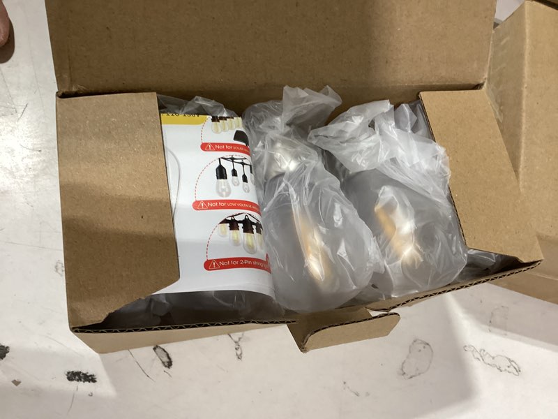 Condition photo showing New/Like New for shatterproof s14 replacement led light bulbs, 2w, equivalent to 11-25 watt, warm white 2200k, outdoor string lights vintage edison bulb, e26 medium base, 15-pack