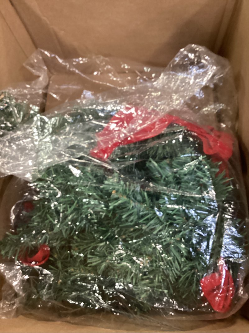 Condition photo showing Good Condition for Set of 3 Pre-Lit Artificial Pine Christmas Teardrop Swags with Wired Red Bows, Battery Operated with Timers, 20 Inches High