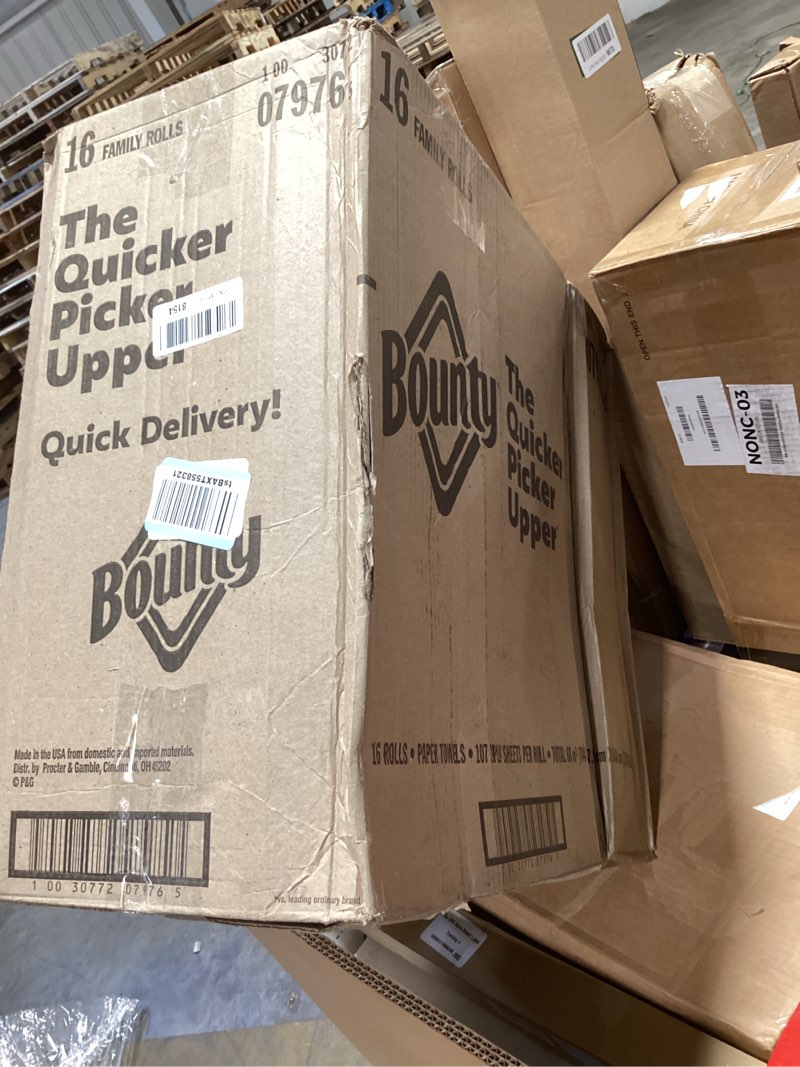 Condition photo showing Good Condition for bounty paper towels quick size, white, 16 family rolls = 40 regular rolls family 16 rolls (107 sheets each)