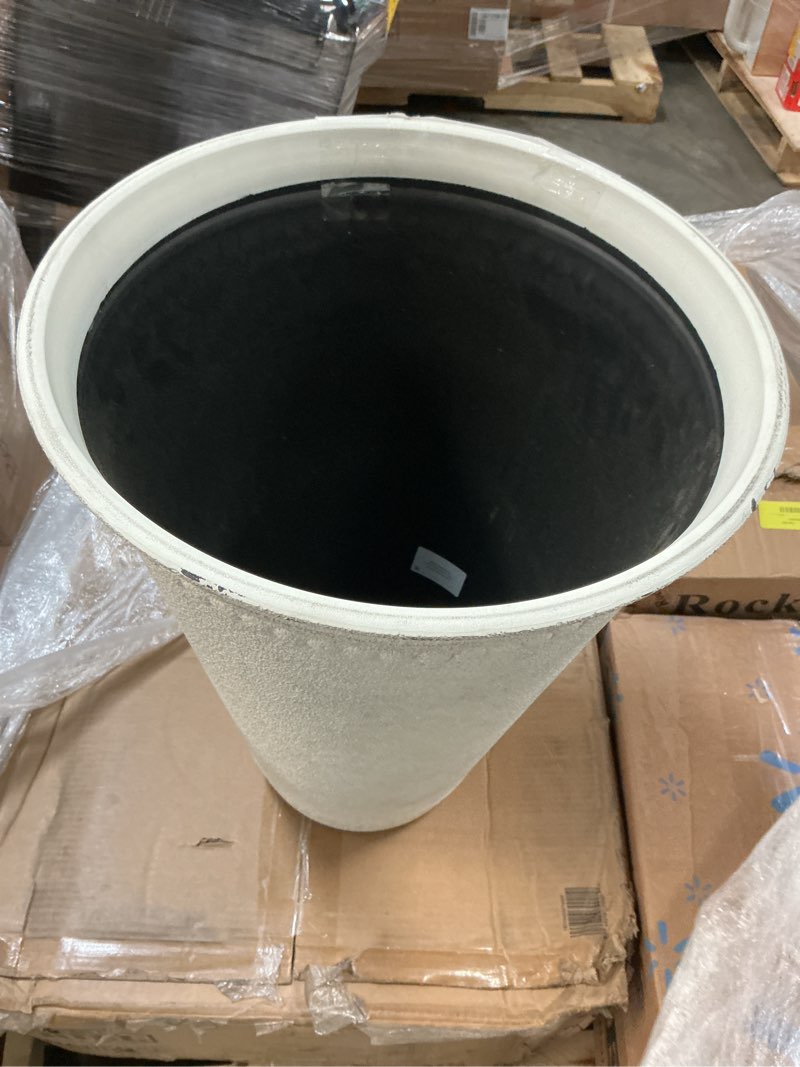 Condition photo showing As Is for my texas house asti tall white planter - 16.1'' d x 20.1'' h, 100% recycled resin