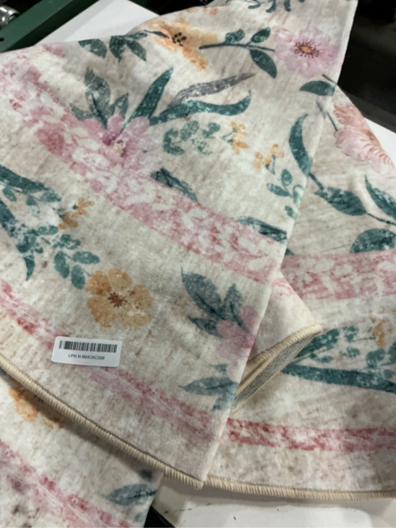 Condition photo showing As Is for dadasgk pink floral round rug 6ft, washable boho circle area rug for girls bedroom or living room, s