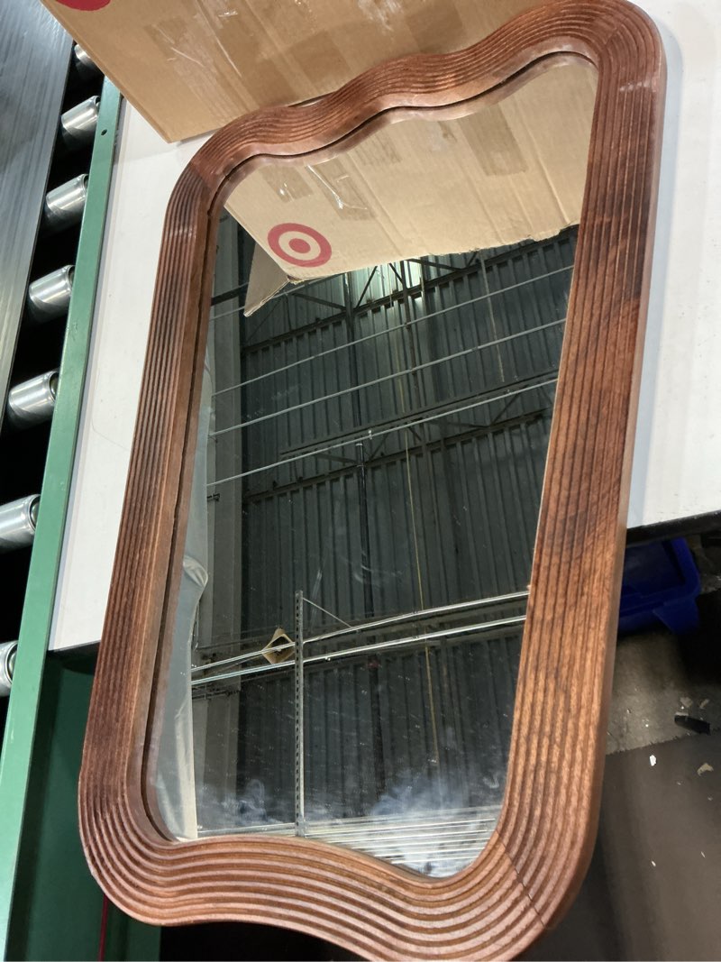 Condition photo showing Good Condition for 22"x30" ribbed wood wall mirror - threshold
