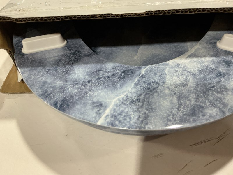 Condition photo showing As Is for angol shiold elongated toilet seat molded wood toilet seat with quietly close and quick release hinges, easy to install also easy to clean (elongated, blue marble) elongated-18.5” blue marble