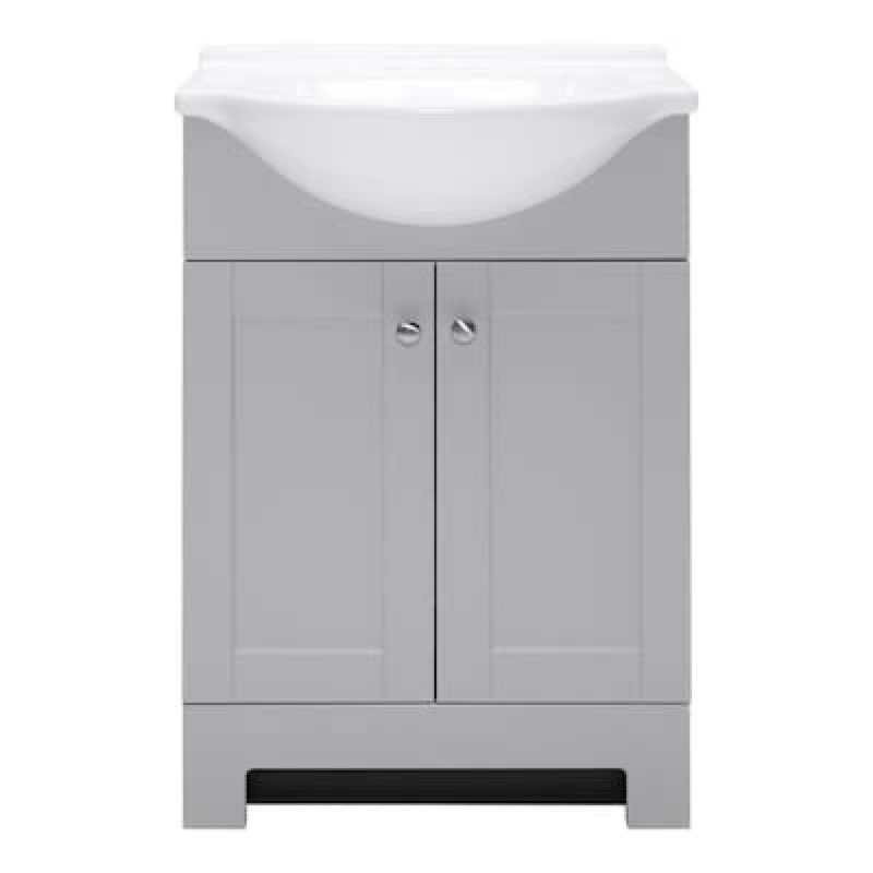 project source euro 24-in light gray single sink bathroom vanity with white cultured marble