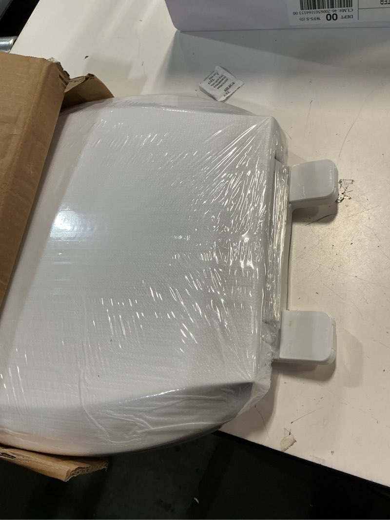 Condition photo showing As Is for fbj round plastic toilet seat in white  easy to install