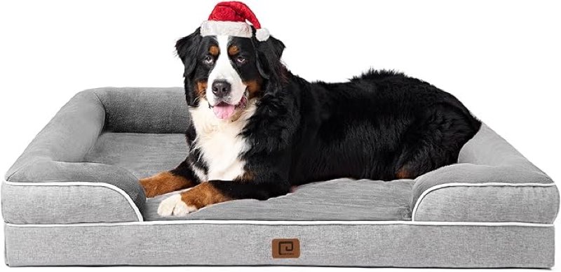 EHEYCIGA Orthopedic L Dog Beds, Waterproof Memory Foam Dog Bed for Extra Large Dogs, Non-Slip Bottom and Egg-Crate Foam Big Pet Couch Bed with Washable Removable Cover, Grey