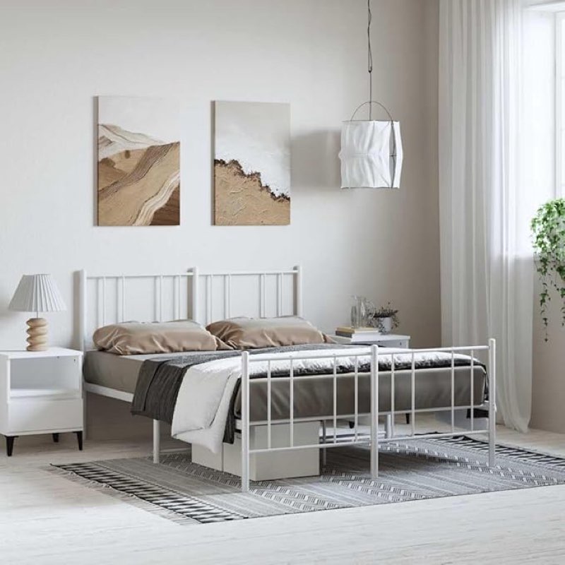 cama Queen,Base de cama Queen,Queen bedframe,Metal Bed Frame Without Mattress with Footboard White 53.1"x74.8"Suitable for Bedroom, Office, Balcony