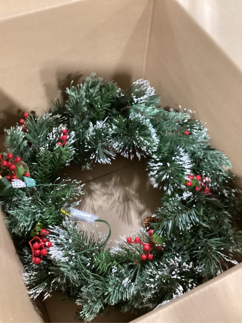 National Tree Company 24 in Pre-Lit Wintry Pine Artificial Christmas Wreath, Christmas Decoration wi