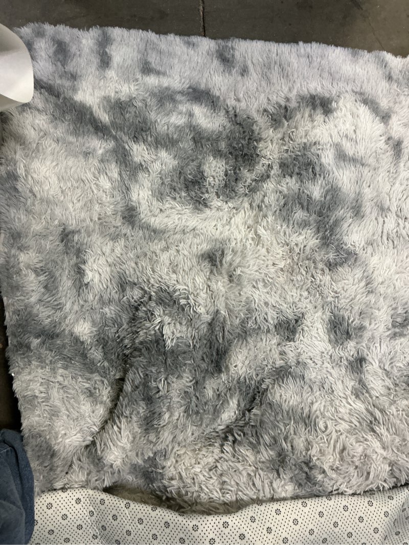 Condition photo showing As Is for deerhoo large shag area rugs 6 x 9, tie-dyed plush fuzzy rug for living room, ultra soft fluffy furry rugs for bedroom, indoor carpet nursery rugs for kids room home decor, light grey