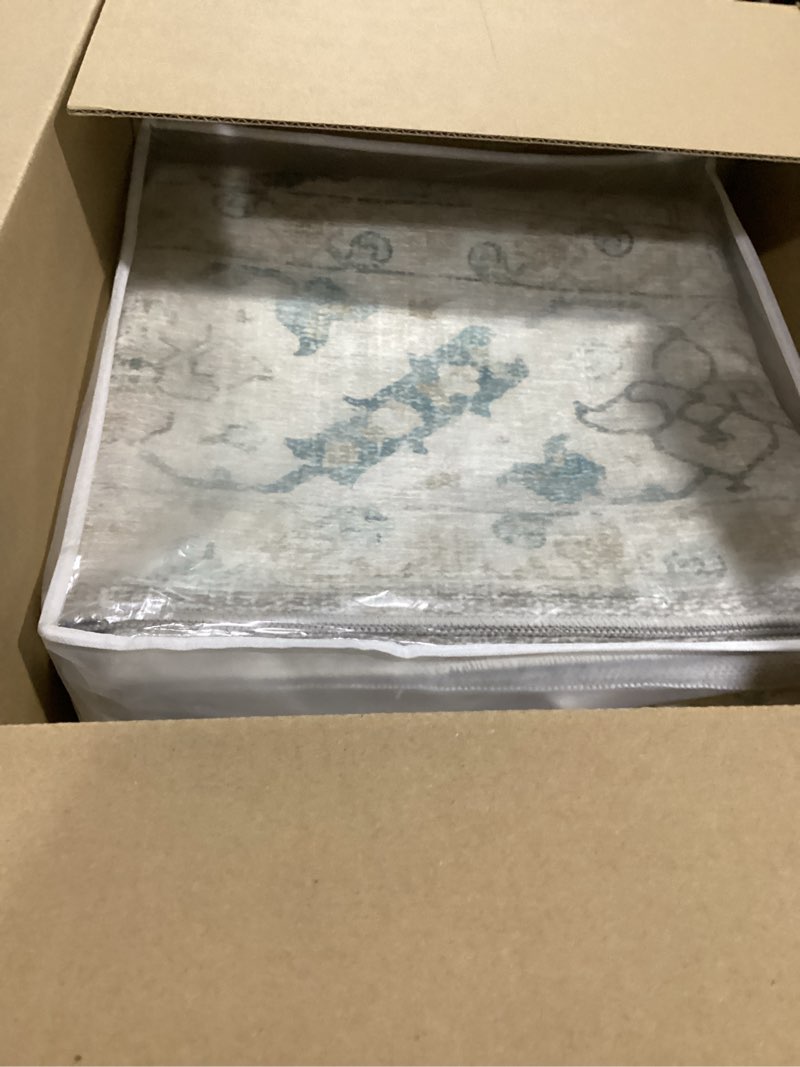 Condition photo showing Good Condition for 8x10 Area Rugs for Living Room, Machine Washable Non Slip Vintage Retro Rugs, Low Pile Lightweight Chenille Print Indoor Rug for Bedroom, Dining Room, Home Office(Grey/Blue/TAN/Teal/Green) Warm Grey/Blue 8' x 10' (Rectangular)