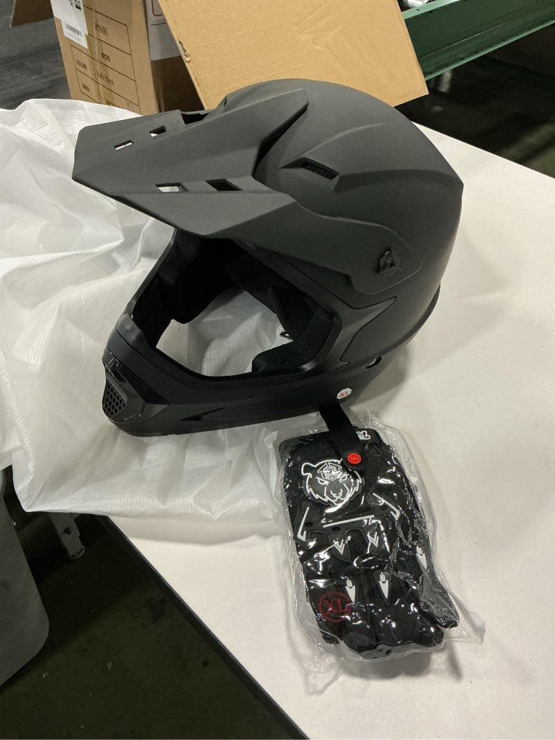 Condition photo showing New/Like New for (BLACK) TCMT DOT Youth Kids Dirt Bike Helmet Youth Motocross Helmet Full Face ATV Four Wheeler Motorcycle BMX Helmet for Boys Girls, Off-Road Protective Gear with Goggles Gloves New Youth X-Large Pattern: 