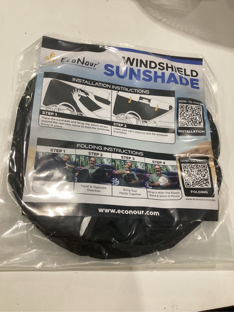 Condition photo showing New/Like New for econour car windshield sunshade | blocks 99% heat & keeps interior cool | universal fits cars, suvs, trucks | automotive sun screen, visor & car accessories for summer | medium (64x32 inches)