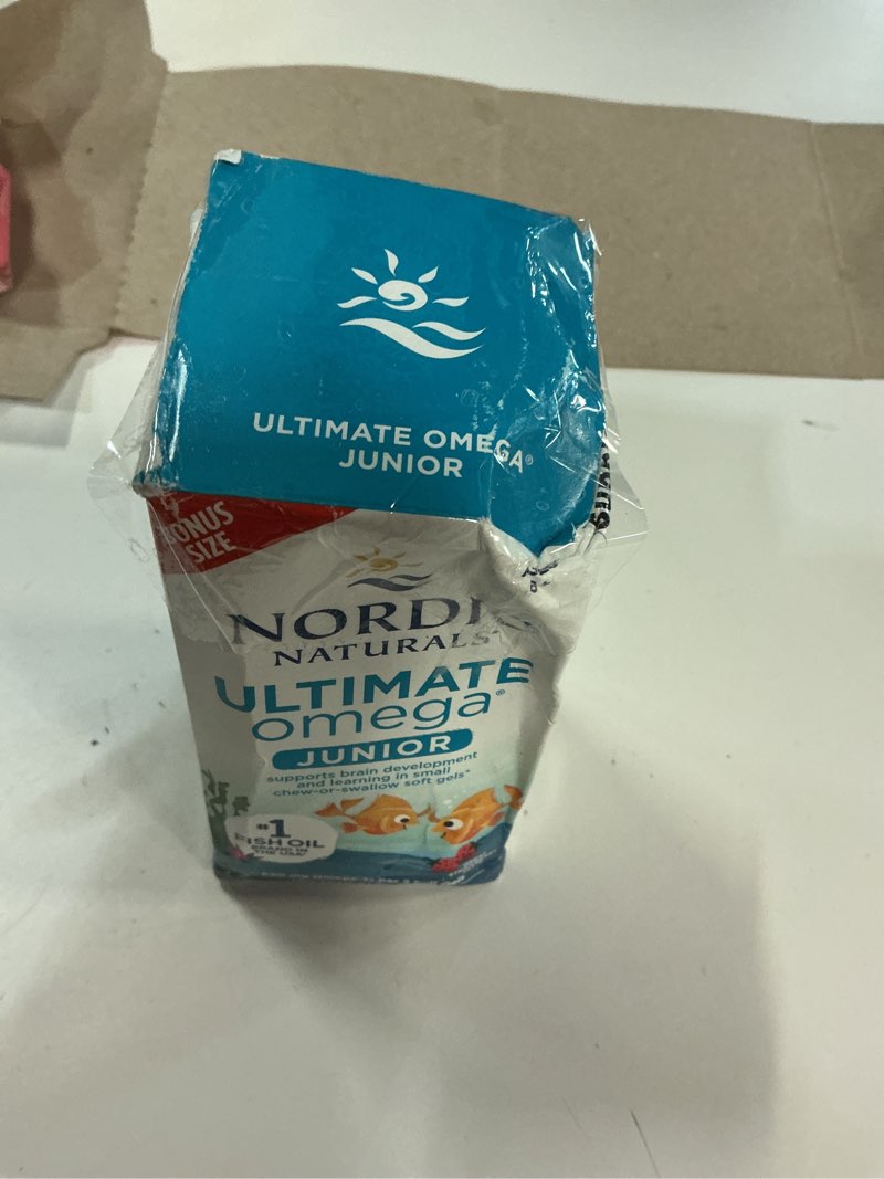 Condition photo showing New/Like New for  Exp: 09/2028 Nordic Naturals Ultimate Omega Jr., Strawberry - 120 Mini Soft Gels - 680 Total Omega-3s with EPA & DHA - Brain Health, Mood, Learning - Non-GMO - 60 Servings 120 Count (Pack of 1)