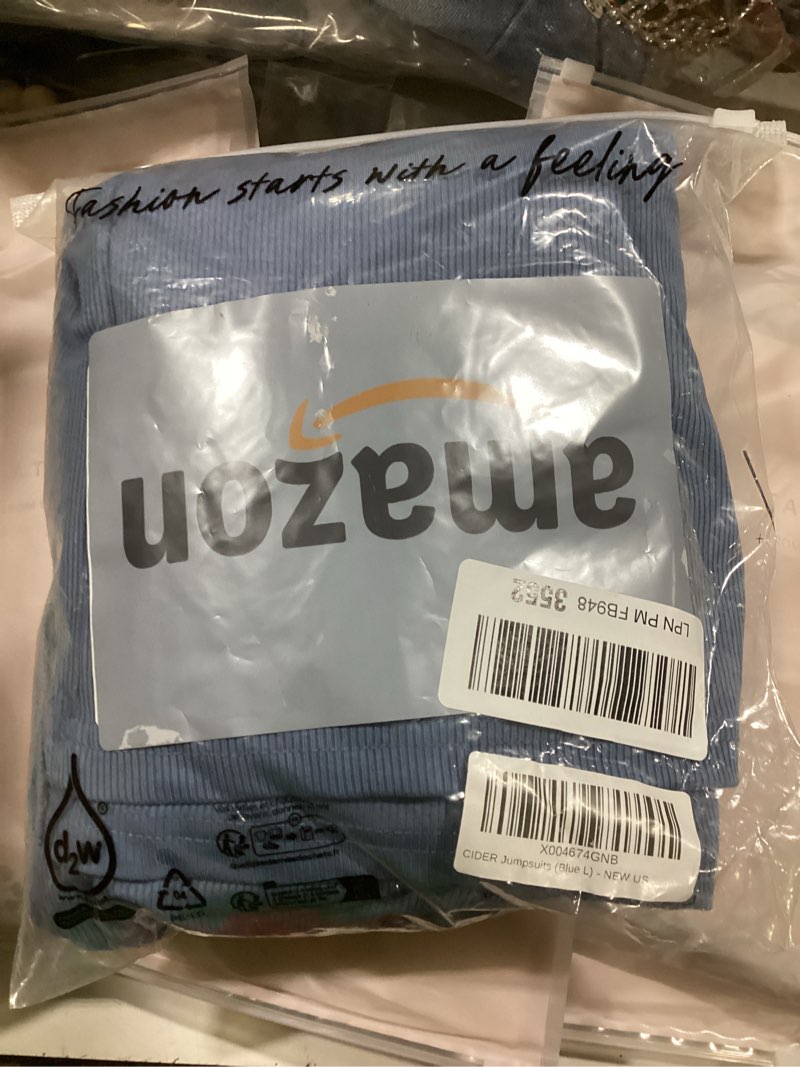 Condition photo showing Good Condition for CIDER Jumpsuits for Women Sleeveless Wide Leg Overalls Dressy Crewneck One Piece Jumpsuits with Pockets Summer Fall Large Blue