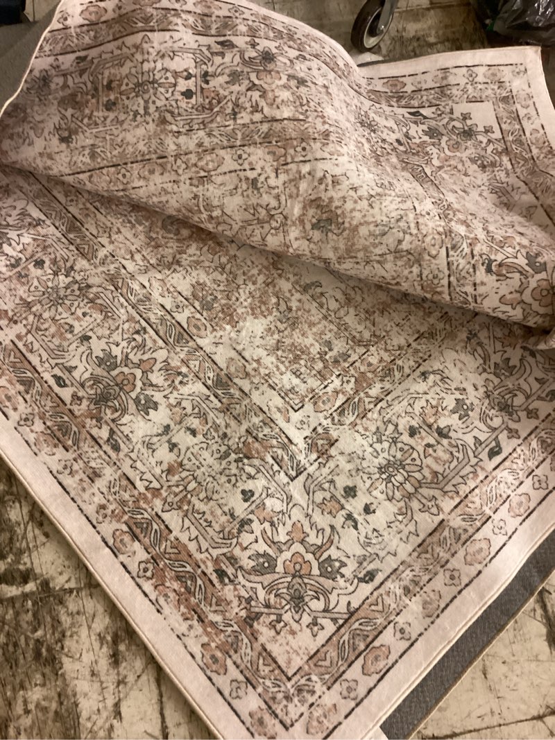 Condition photo showing Good Condition for vintage area rug 8x10 indoor living room beige washable medallion large carpet traditional retro accent throw rug low pile non slip distressed for kitchen office dining room bedroom 8'x10' distressed | beige