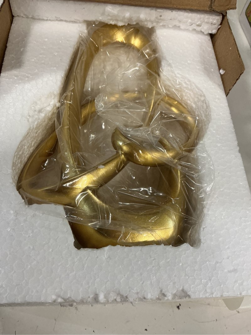 Condition photo showing Good Condition for modern gold knots decor - 7.1" resin golden knot statue, abstract gold sculptures home decor for living room, coffee table, shelves, entryway, office tabletop accent, decorative knick knacks gift gold 7.1 in