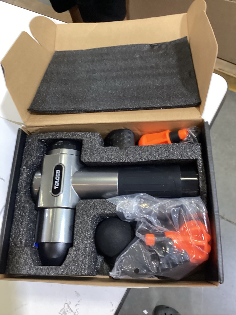 Condition photo showing Good Condition for toloco massage gun, deep tissue back massage for athletes for pain relief, percussion massager with 10 massages heads & silent brushless motor, valentines day gifts for him her, grey