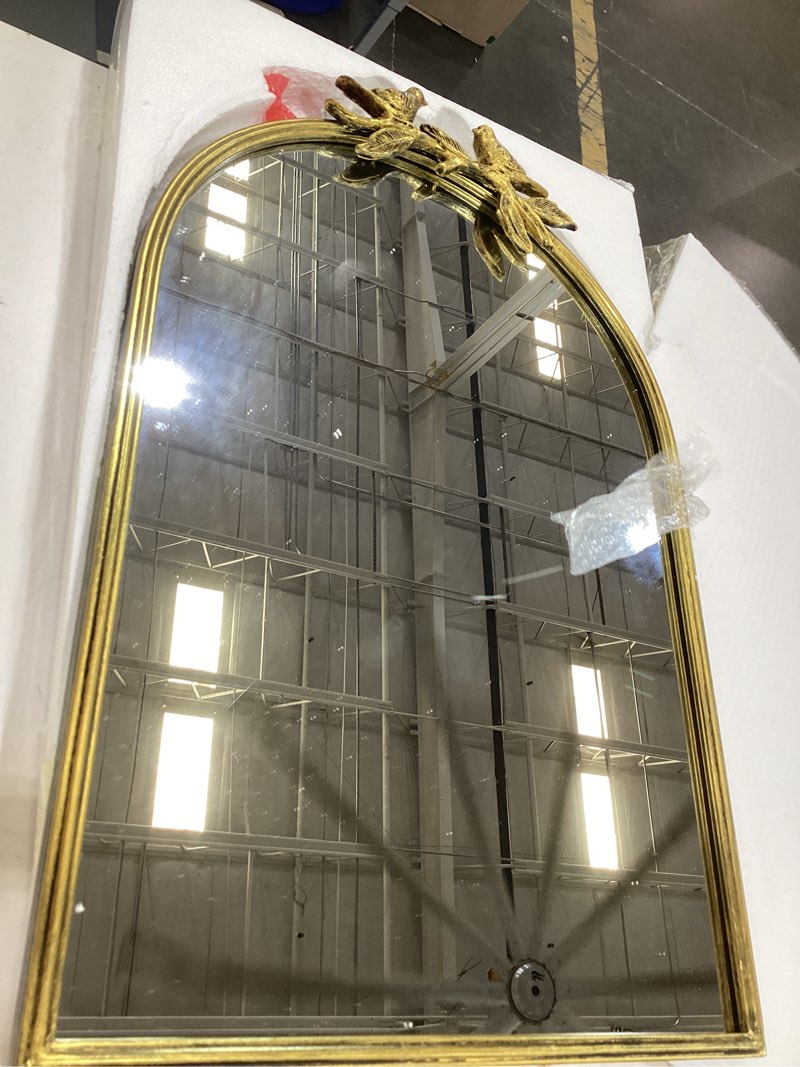 Condition photo showing As Is for antique baroque vintage vanity mirror 22x15inch, gold with ornate antique frame, arched vintage wall mirror for living room, fireplace, entryway golden (arched 3) 22"l x 15"w vertical