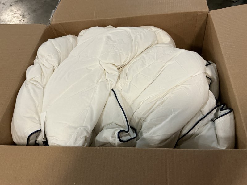 Condition photo showing As Is for DOWNCOOL Oversized King Feather Down Fiber Comforter, 100% Cotton Cover Ultra Soft Fluffy Duvet Insert, All Season Luxurious Hotel Bedding Comforters with Corner Tabs, White 116"x98" White Oversized King