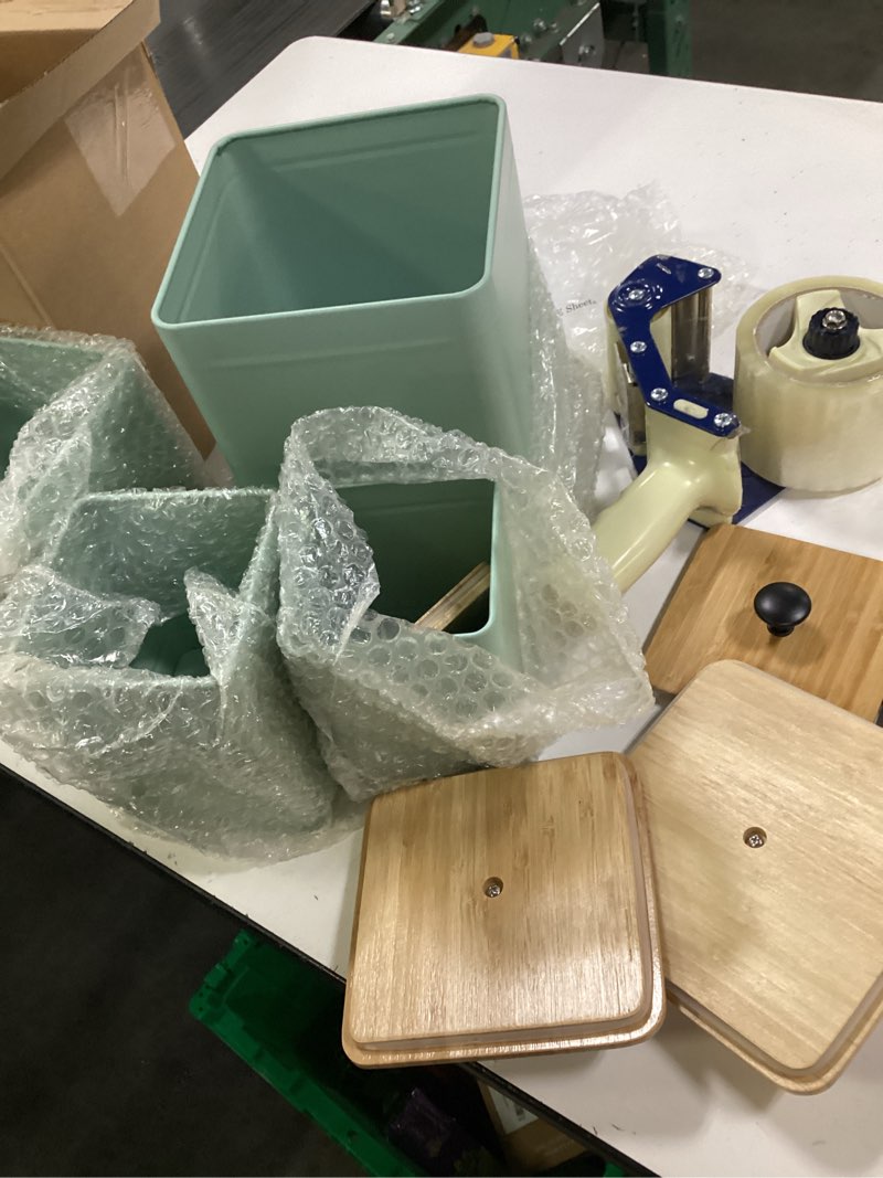 Condition photo showing Good Condition for PERFNIQUE Kitchen Canisters, Airtight Canister Sets of 4 for Kitchen Counter, Sage Green Kitchen Accessories, Coffee Tea Sugar Flour Spice Tin Jars Food Storage (Sage Green)