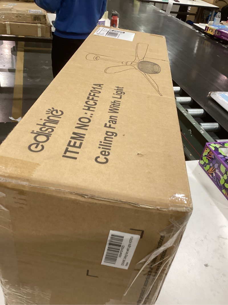 Condition photo showing Good Condition for EDISHINE 52“ Boho Chic Ceiling Fans with Dimmable Lights, Wickerwork Cage & 3-ABS Blades, Timer & Remote Control, 6 Speeds, Indoor Noiseless Rattan Ceiling Fan for Living Room, Bedroom, Dining Room Bohemian 52 Inch