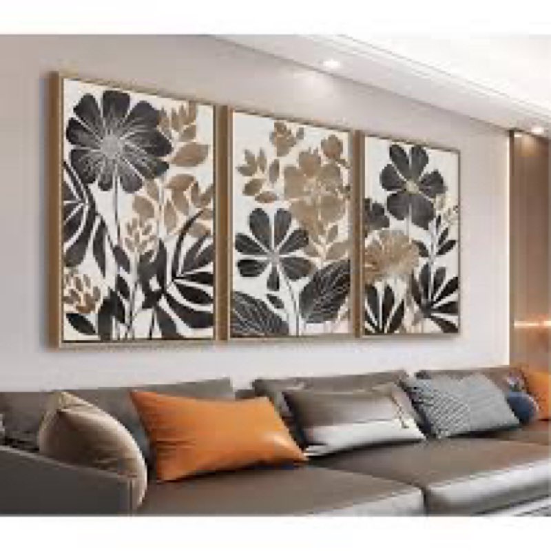 large framed canvas wall art - natural float framed rustic black flowers leaves pictures decor brown 35”x24” per frame