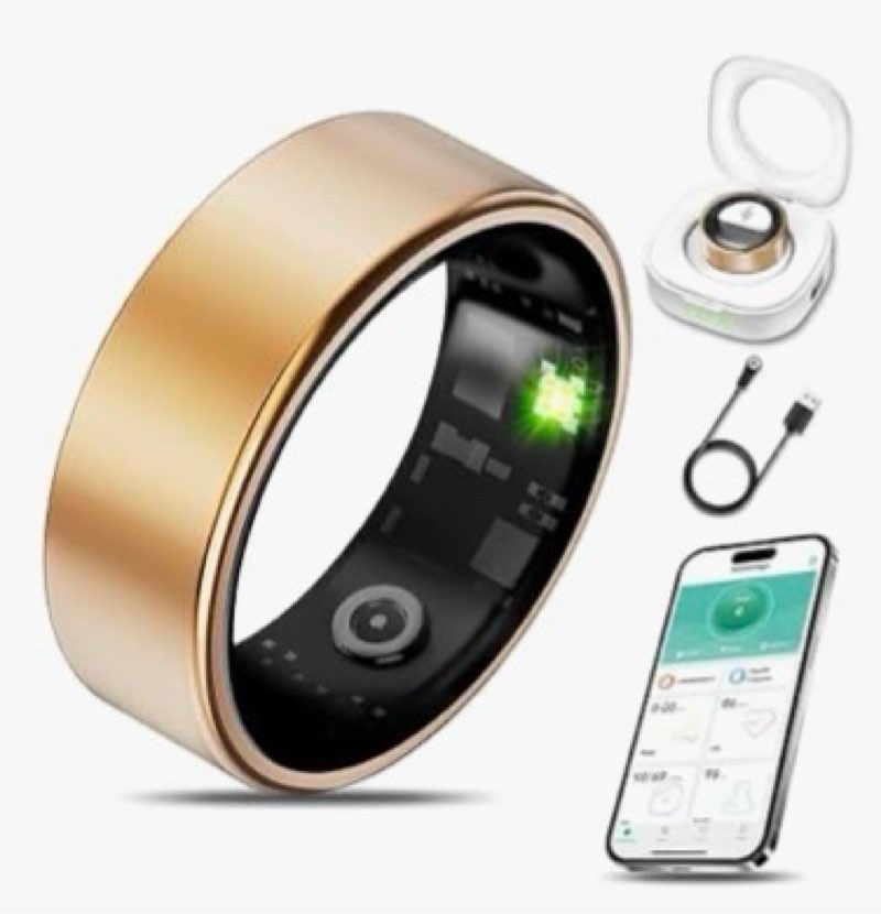 Smart Health Ring for Women Men Fitness Tracker with Heart Rate, Blood Oxygen, Blood Pressure, Sleep Monitoring, Pale Gold 13#