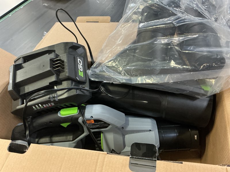Condition photo showing As Is for ego power+ 56-volt 670-cfm 180-mph battery handheld leaf blower 4 ah (battery and charger included)