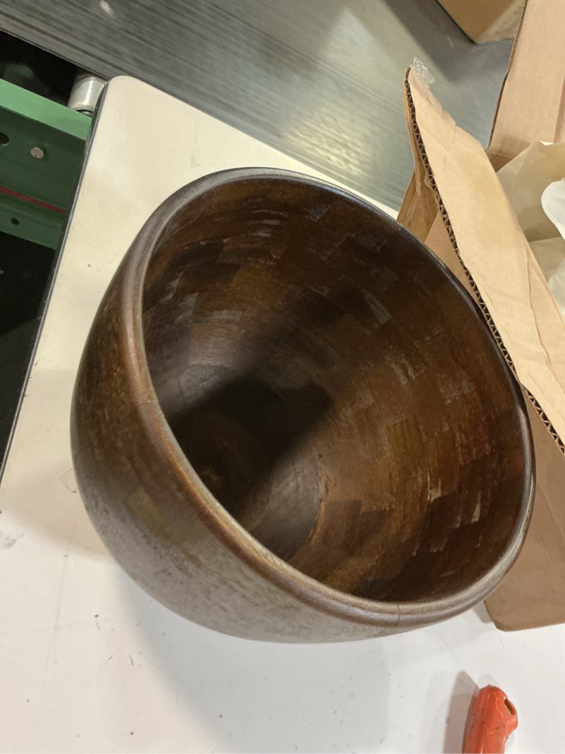 Condition photo showing As Is for premium natural wooden mixing bowl, compatible with kitchenaid 4.5-5 qt tilt-head stand mixers, 5 qt wooden bowl with stainless steel locking base