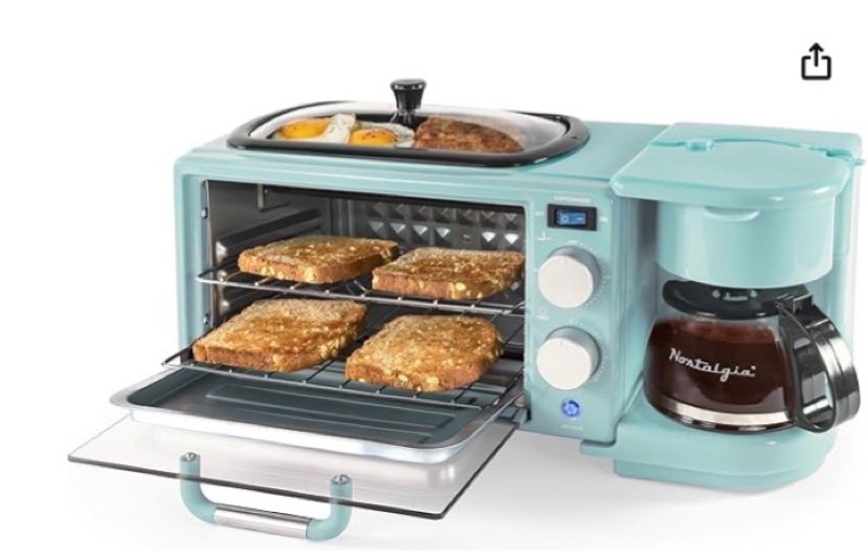 Nostalgia 3-in-1 Retro Breakfast Station - Includes 5 Cup Coffee Maker, Non-Stick Ceramic Griddle, a