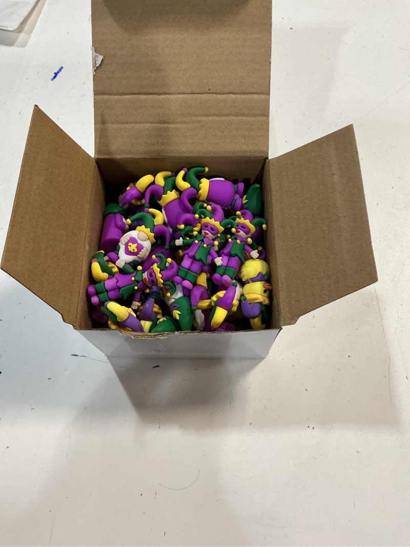 Condition photo showing New/Like New for Halloscume 50 Pcs Mardi Gras Mini Gnomes Figurines Decorations Small Rubber Gnomes Figurines Purple (mixed variety similar to stock photo)