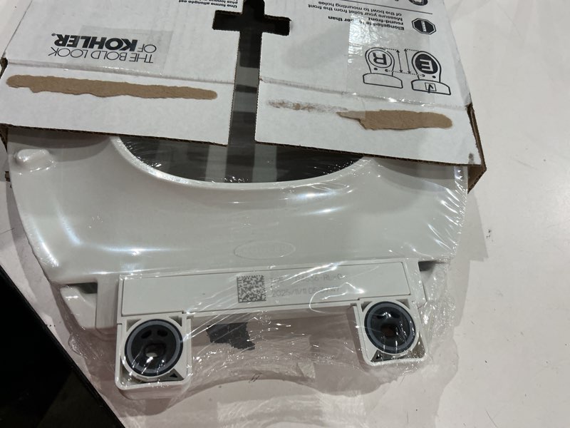 Condition photo showing Good Condition for kohler 4636-rl-0 cachet readylatch elongated toilet seat slow close, soft close toilet seat quiet lid, contoured grip-tight bumpers installation hardware, apartment essentials, white white elongated ready latch