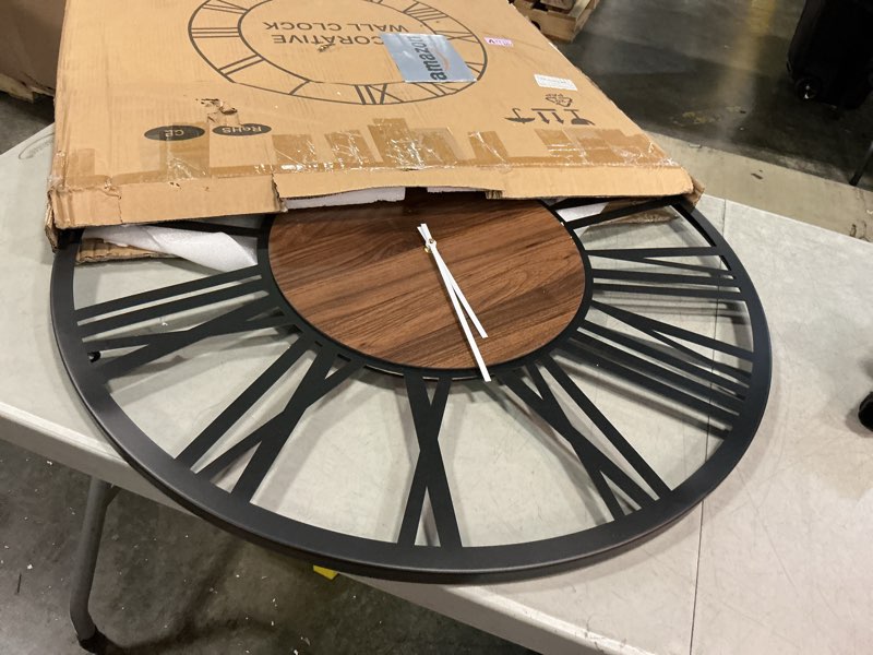 Condition photo showing New/Like New for leike large led wall clocks,silent,non ticking,battery operated rustic round modern big wood wall clock for living room, bedroom,kitchen,farmhouse,office,home decor -32" black,led,roman number 32 in led-black wood-roman number