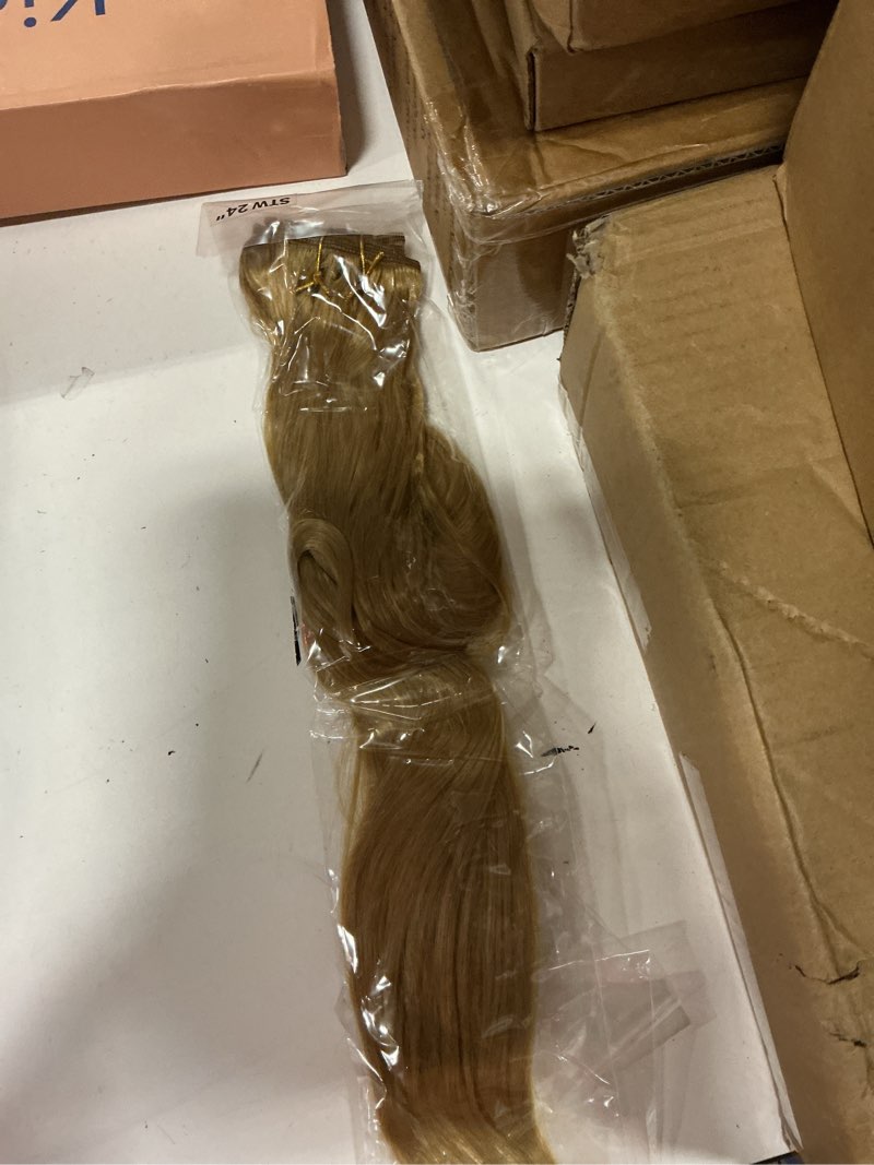 Condition photo showing New/Like New for #27 blonde clip in hair extensions - 24 inch real remy soft blonde human hair, 120g 7pcs,honey blonde human hair extensions clip ins for women 24 inch cp gold 27 s (new)