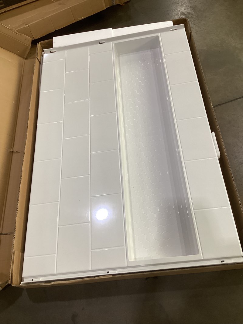 Condition photo showing Good Condition for woodbridge 60"l x 32"w shower combo kits with glue up shower walls in glossy white and shower base with center drain in white hg white/white(brushed nickel cover) wall panel+shower base