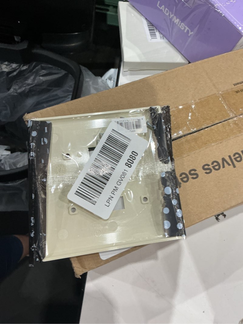 Condition photo showing Good Condition for enerlites toggle light switch wall plate, gloss finish, size 2-gang 4.50" x 4.57", unbreakable polycarbonate thermoplastic, 8812-la, light almond screw light almond