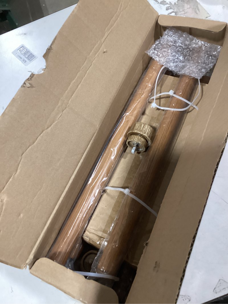 Condition photo showing As Is for 2 Pack Wood Curtain Rods for Windows 66 to 120 Inches 1" Diameter Boho Decorative Heavy Duty Window Curtain Rod Set Adjustable with Solid Imitation Wood Grain Finials for Living Room Bedroom Kitchen Wood Grain 16"-120"|2 Pack