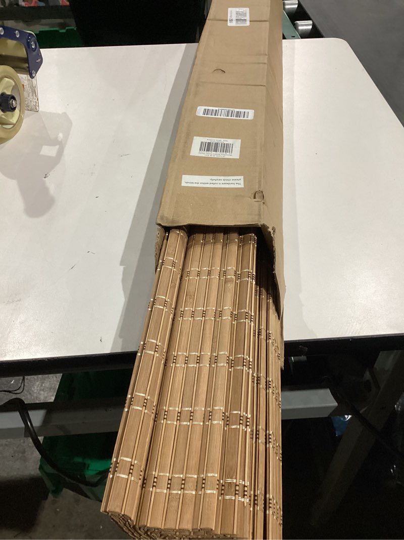 Condition photo showing Good Condition for LazBlinds No Tools No Drill Cordless Bamboo Roman Shades, Light Filtering Window Treatment, Roll Up Bamboo Blinds for Windows 40'' W x 64'' H, Brown Light Filtering-brown206 40" W x 64" H