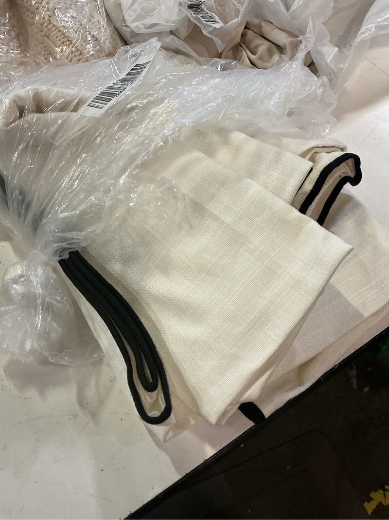 Condition photo showing Good Condition for piped edge cotton curtain, 48x96, ivory/black piping