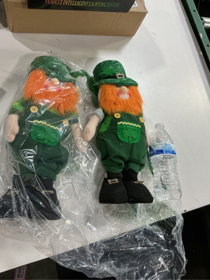 Condition photo showing Good Condition for capoda 2 pack st. patrick's day leprechaun with stretchable legs 15" to 20" standing leprechaun figurine long leg irish plush decorations for st. patrick's day gift office kitchen tabletop home decor