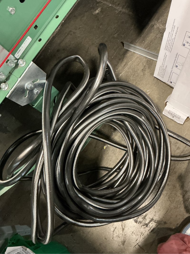 Condition photo showing As Is for garden hose 50 ft x 5/8 in, triangular kink resistant, black | 3/4 in ght aluminum fittings, 400 psi burst, 4 layer hybrid wall, stays pliable from -40 to 150 f