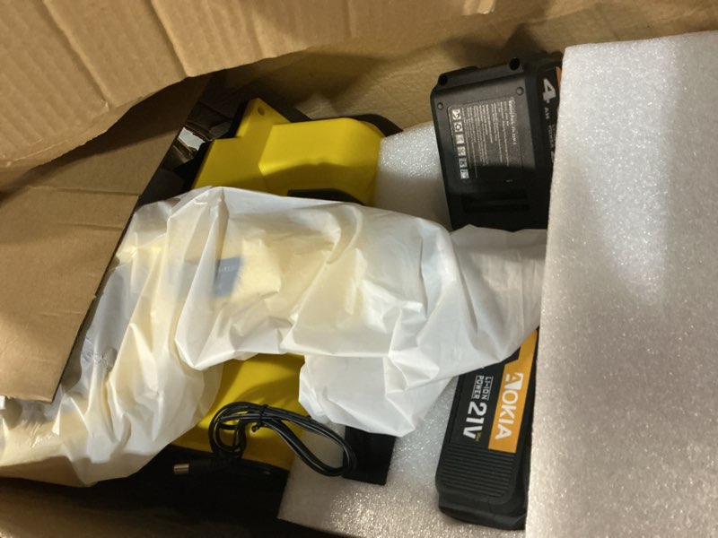 Condition photo showing Good Condition for cordless snow shovel,12.5" electric snow blower with 2x4.0ah batteries,20v snow remover with adjustable handle &directional chute,6" snow intake and 27ft throw, for driveway,deck,yard steps yellow