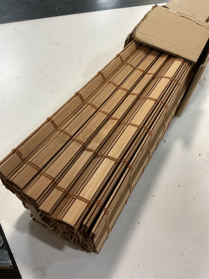 Condition photo showing Good Condition for chicology bamboo roman shades - customer favorite light filtering blinds for windows, premium quality, ideal for home, squirrel brown, 24" w x 74" h 24"w x 74"h squirrel