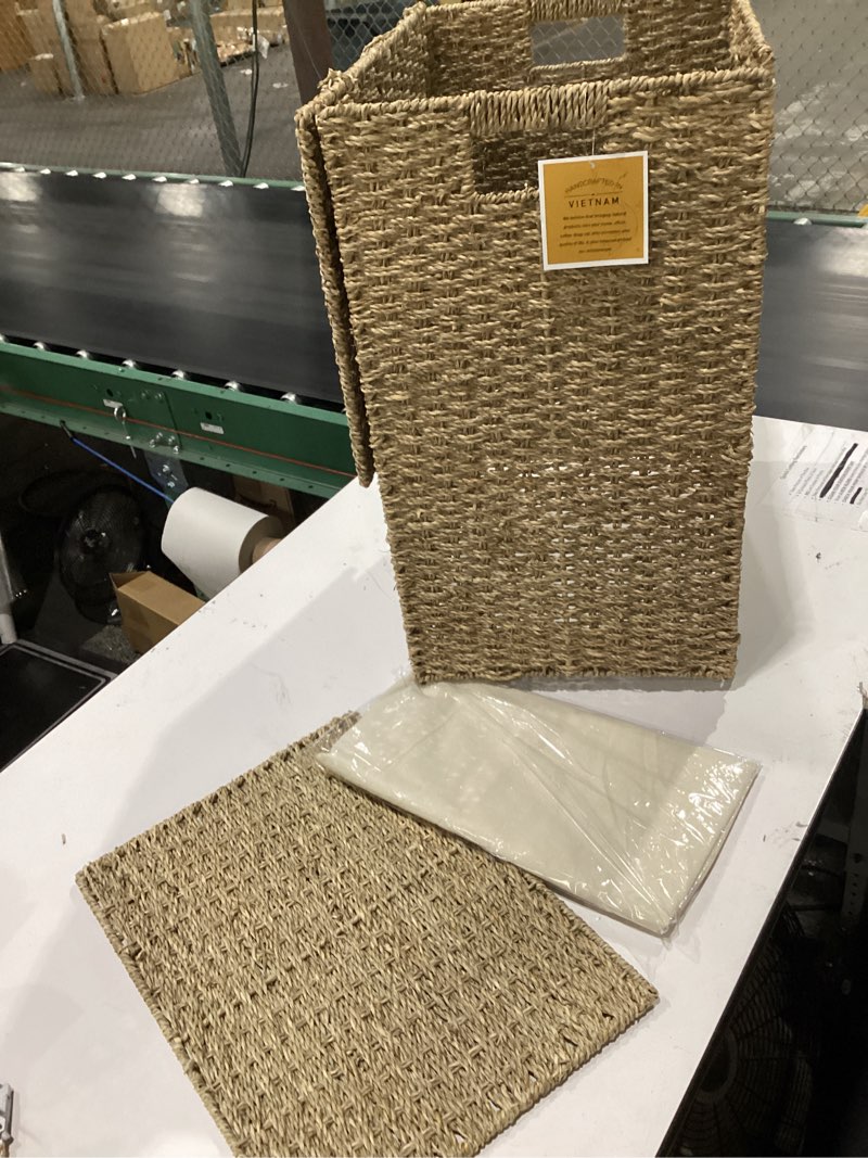 Condition photo showing Good Condition for casafield large laundry hamper with lid and removable liner bag - natural, woven water hyacinth rectangular laundry basket sorter for clothes and towels
