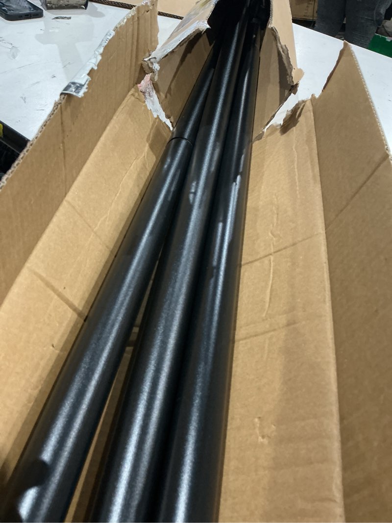 Condition photo showing As Is for extra long tension rod 41-145inch heavy duty tension curtain rods no drilling outdoor curtain rod for patio,windows,shower,doorway,black spring rods diameter 1.26inch black 1p 41" to 145"