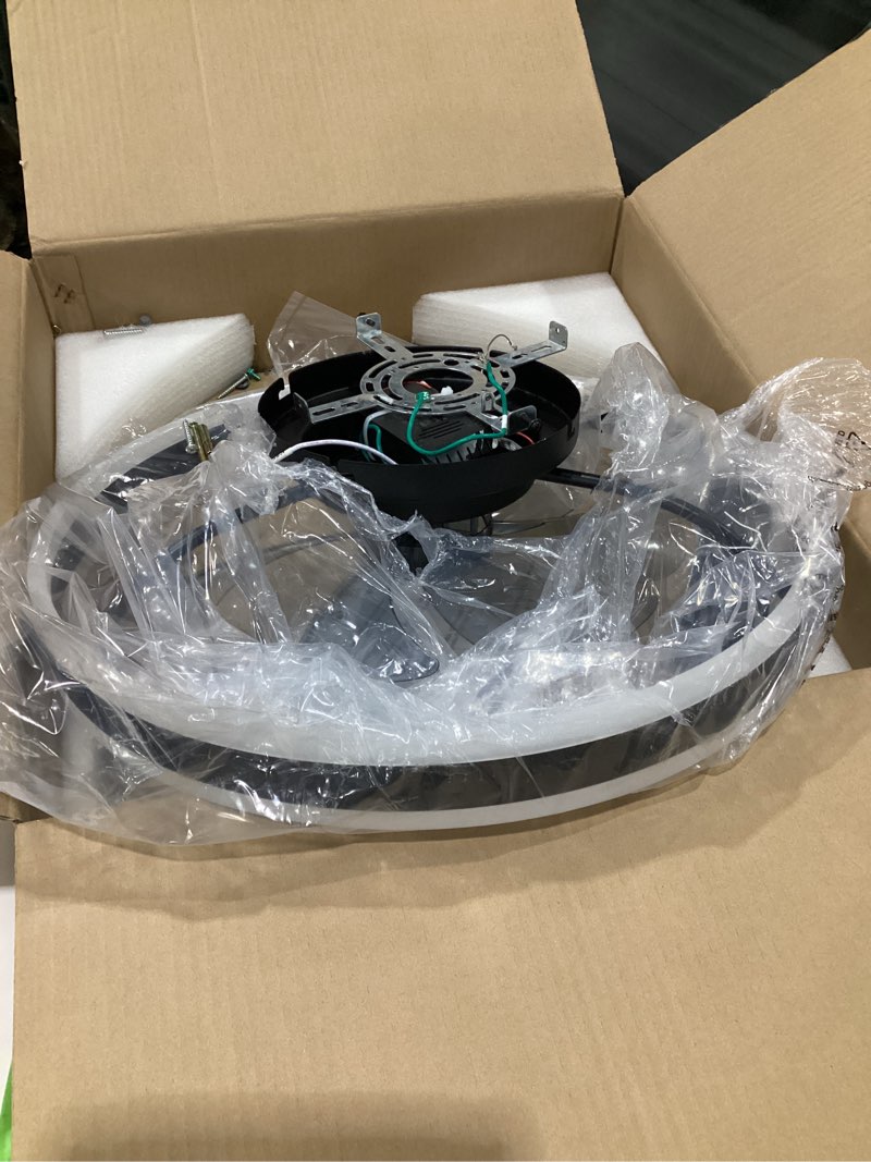 Condition photo showing Good Condition for Ceiling Fans with Lights and Remote, 20'' Low Profile Ceiling Fans, 3000-6500K Dimmable Modern Flush Mount Fan Light with 3CCT and 6 Wind Speeds Fandelier Ceiling Fan for Bedroom, Living Room, Masonry Masonry Black