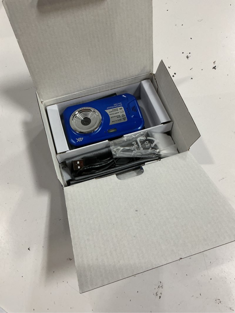 Condition photo showing Good Condition for 4k underwater camera, 64mp 16ft waterproof digital camera with 16gb card, autofocus floatable waterproof camera with ips hd screen, 16x digital zoom, fill light, for snorkeling, surfing, swimming blue