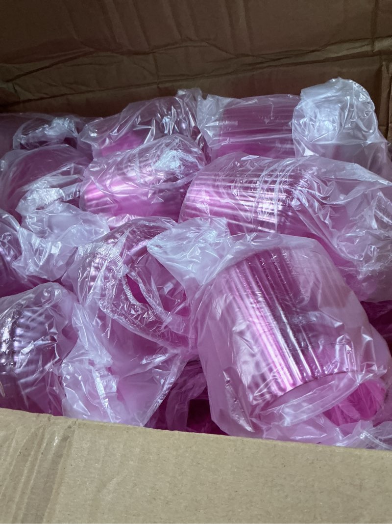 Condition photo showing Good Condition for suclain 50 pcs plastic wine glasses ribbed stemless wine glasses 14oz vertical design unbreakable cups for outdoor indoor vintage elegant champagne whiskey cups for party wedding (hot pink) hot pink 50
