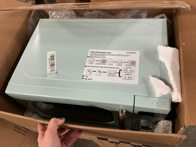 Condition photo showing As Is for COMFEE' Retro Small Microwave Oven With Compact Size, 9 Preset Menus, Position-Memory Turntable, Mute Function, Countertop Microwave For Small Spaces, 0.7 Cu Ft/700W, Green, AM720C2RA-G