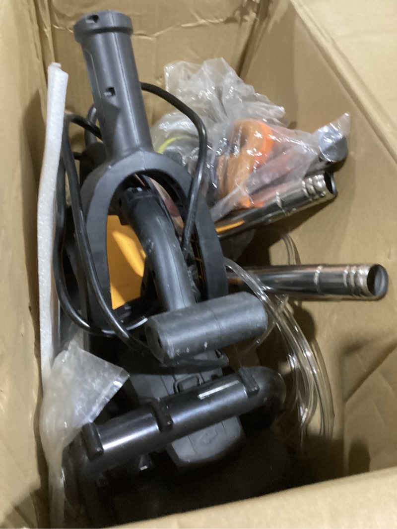 Condition photo showing New/Like New for peixwming 4-head concrete grinder set with long handle, 4" concrete floor grinder 3800w 0-6000rpm concrete surface planer dust extraction shroud auxiliary wheels for grinding concrete cement marble